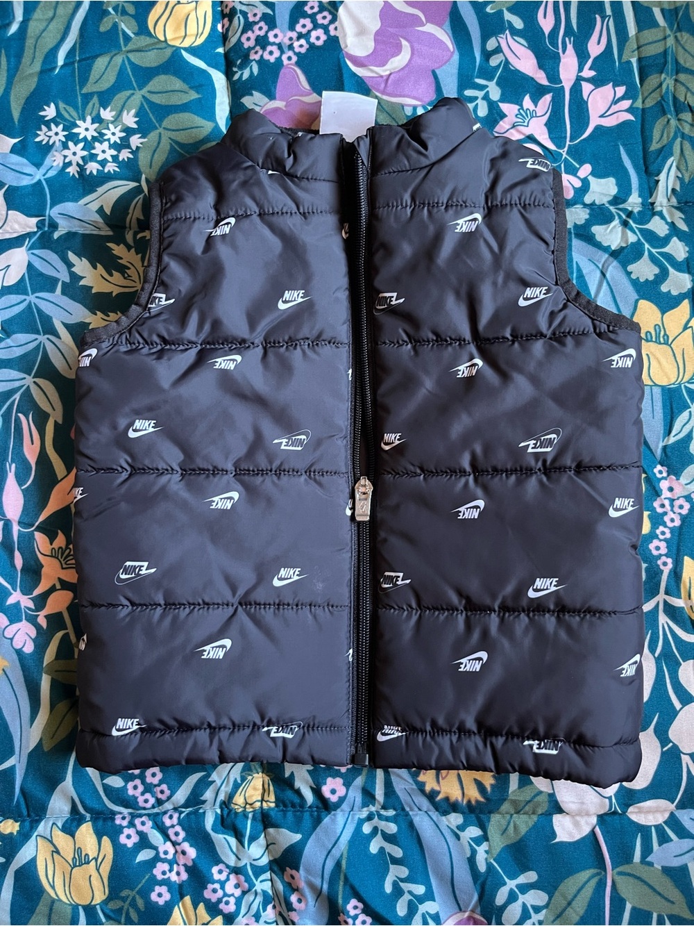 Nike Kids Black Puffer Vest with White Logo Print Size 24 Months